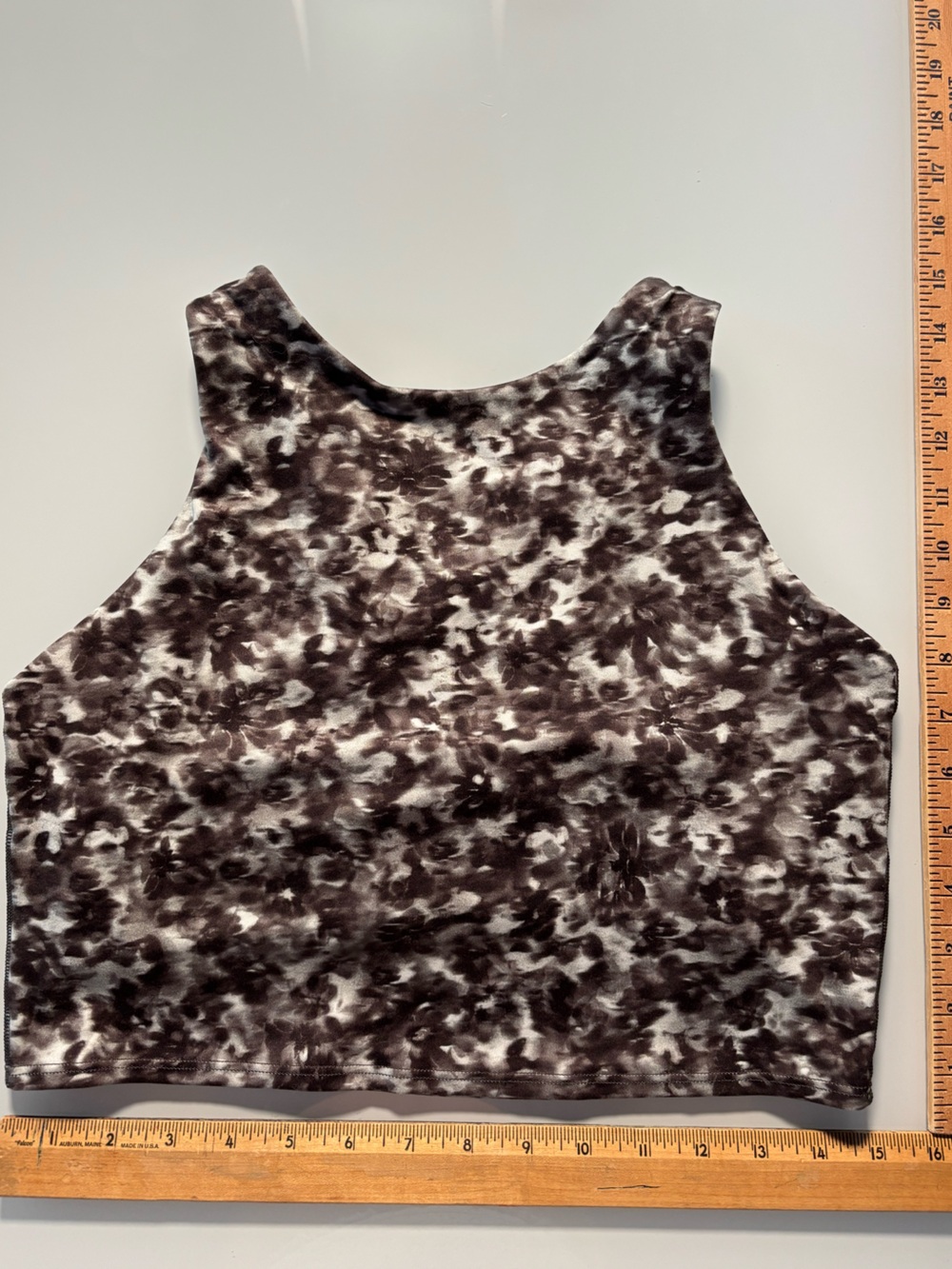 Athleta Brown and Cream Floral-Print Cropped Tank with Shelf Bra - Size Medium